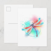 Carte Postale Faire-part Dragonfly rouge sur l'arrière - plan aquarelle (Devant / Derrière)