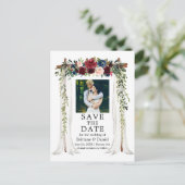 Carte Postale Faire-part Drapé de Mariage Aquarelle Fleurie Photo (Debout devant)