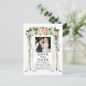 Carte Postale Faire-part Drapé de Mariage Aquarelle Fleurs Roses et Blanche (Debout devant)