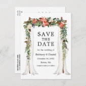 Carte Postale Faire-part Drapé de Mariage Floral Hivernal Enregistrer La Da (Devant / Derrière)