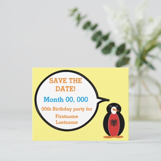 Carte Postale Faire-part Drapeau albanais Ms. Penguin parlante Enregistrer (Debout devant)