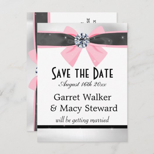 Carte Postale Faire-part Draperie noire et blanche classique avec cabot ros (Devant / Derrière)