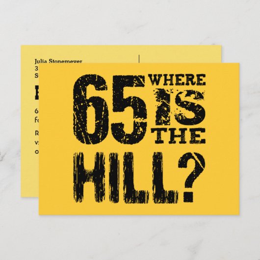 Carte Postale Faire-part Drôle 65e anniversaire Enregistrer la date V03E (Devant / Derrière)