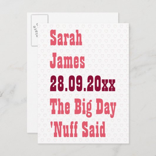 Carte Postale Faire-part Drôle Humour Nuff Said Custom Save Date Mariage (Devant / Derrière)