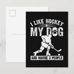 Carte Postale Faire-part Drôle J'aime le hockey Mon chien et peut-être 3 pe