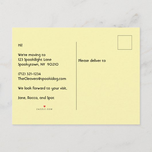 Carte Postale Faire-part Drôle Nous Déménageons Maison Hantée Fond Bleu (Dos)