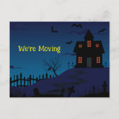 Carte Postale Faire-part Drôle Nous Déménageons Maison Hantée Fond Bleu (Devant)