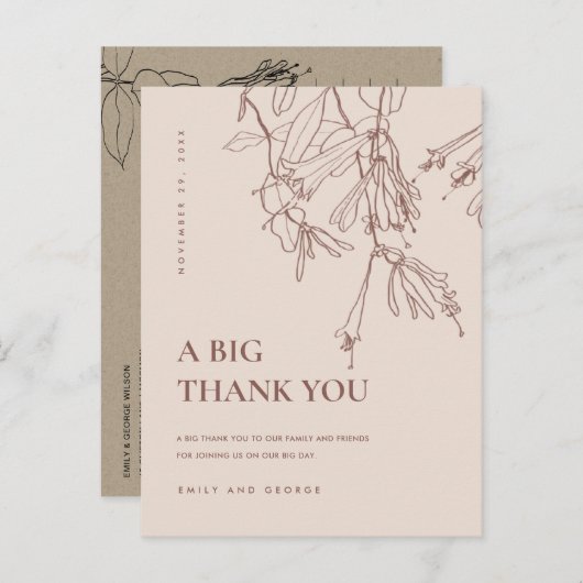 CARTE POSTALE FAIRE-PART DUSKY BLUSH LINE DESSINER MERCI MARIAGE FLORAL (Devant / Derrière)