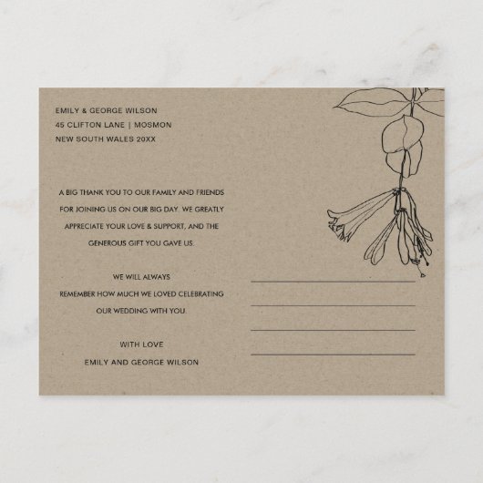 CARTE POSTALE FAIRE-PART DUSKY BLUSH LINE DESSINER MERCI MARIAGE FLORAL (Dos)