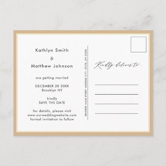 Carte Postale Faire-part Dusty Beige Élégant Script Mariage Enregistrer La  (Dos)