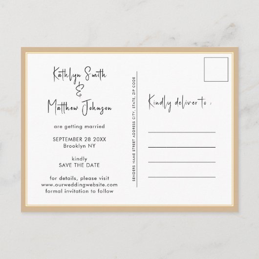 Carte Postale Faire-part Dusty Beige Fun Script Modern Photo Mariage Enregi (Dos)