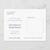 Carte Postale Faire-part Dusty bleu script printemps photo enregistrer date (Dos)