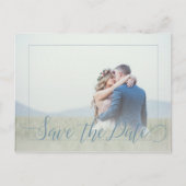 Carte Postale Faire-part Dusty bleu script printemps photo enregistrer date (Devant)