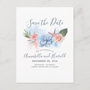 Carte Postale Faire-part Dusty Blue and Blush Beach Enregistrer la date