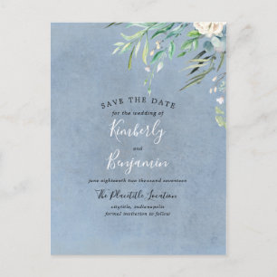 Carte Postale Faire-part Dusty Blue and Greenery Enregistrer la date