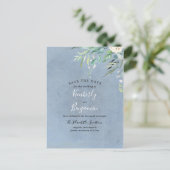 Carte Postale Faire-part Dusty Blue and Greenery Enregistrer la date (Debout devant)