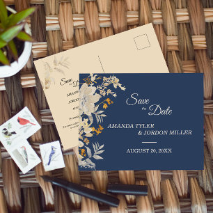 Carte Postale Faire-part Dusty Blue Autumn Boho Wedding Enregistrer la date