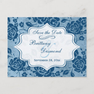 Carte Postale Faire-part Dusty Blue Blanc Floral Wedding Enregistrer la car