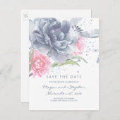 Carte Postale Faire-part Dusty Blue et Rose Quartz Floral Save the Date (Devant / Derrière)