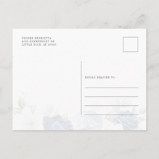 Carte Postale Faire-part Dusty Blue Floral Bloom Eucalyptus Enregistrer la (Dos)