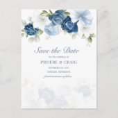 Carte Postale Faire-part Dusty Blue Floral Bloom Eucalyptus Enregistrer la  (Devant)