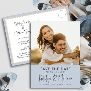 Carte Postale Faire-part Dusty Blue Fun Script Mariage photo moderne