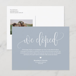 Carte Postale Faire-part Dusty Blue Joli Script Mariage Elopement