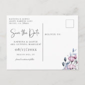 Carte Postale Faire-part Dusty Blue Mauve Floral Enregistrer la date (Dos)