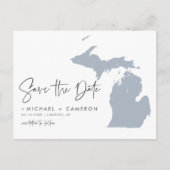Carte Postale Faire-part Dusty Blue Michigan Map QR Code Enregistrer la dat (Devant)