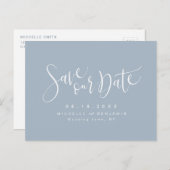 Carte Postale Faire-part Dusty Blue Modern Script Simple Enregistrer La Dat (Devant / Derrière)