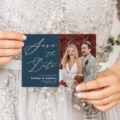Carte Postale Faire-part Dusty Blue Modern Script Wedding Enregistrer La Da