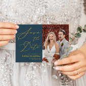 Carte Postale Faire-part Dusty Blue Modern Script Wedding Enregistrer La Da