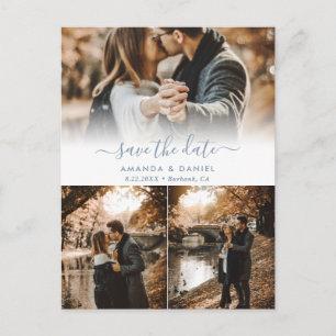 Carte Postale Faire-part Dusty Blue Photo Collage Mariage Enregistrer La Da