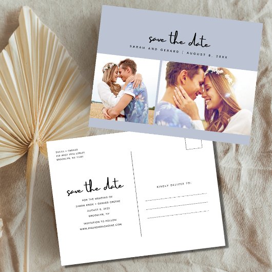 Carte Postale Faire-part Dusty Blue Photo Wedding Enregistrer la date