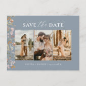 Carte Postale Faire-part Dusty Blue QR Code Fleur sauvage Floral Mariage (Devant)