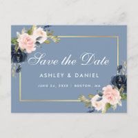 Dusty Blue Rose Pâle Floral Or Save the Date