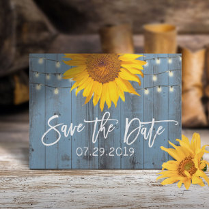 Carte Postale Faire-part Dusty Blue Rustic Sunflower Wedding Enregistrer la