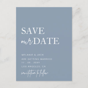 Carte Postale Faire-part Dusty Blue Simple Calligraphie Enregistrer La Date