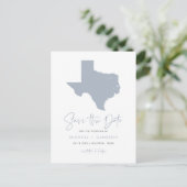 Carte Postale Faire-part Dusty Blue Texas State Map QR Code Enregistrer la  (Debout devant)