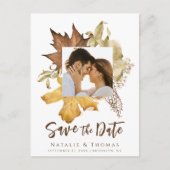 Carte Postale Faire-part Dusty Brown Feuilles d'automne tombent dans l'amou (Devant)