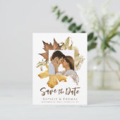 Carte Postale Faire-part Dusty Brown Feuilles d'automne tombent dans l'amou (Debout devant)