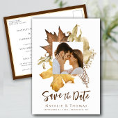 Carte Postale Faire-part Dusty Brown Feuilles d'automne tombent dans l'amou