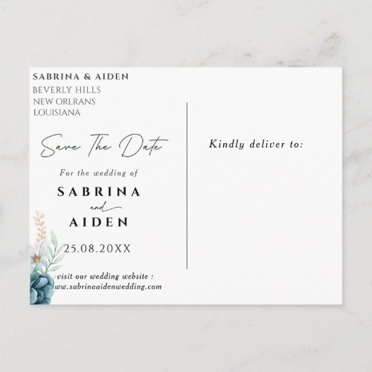 Carte Postale Faire-part Dusty Emerald Green Floral mariage Enregistrer la  (Dos)