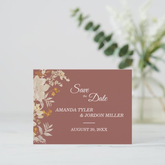 Carte Postale Faire-part Dusty Rose Automne Boho Wedding Enregistrer la dat (Debout devant)