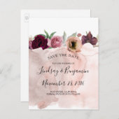 Carte Postale Faire-part Dusty rose et bordeaux rouge florale Enregistrer l (Devant / Derrière)