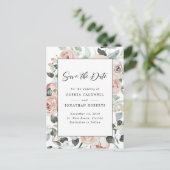 Carte Postale Faire-part Dusty Rose Floral Eucalyptus Enregistrer la date (Debout devant)