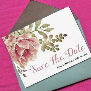 Carte Postale Faire-part Dusty rose rose fleurs mariage Enregistrer la date