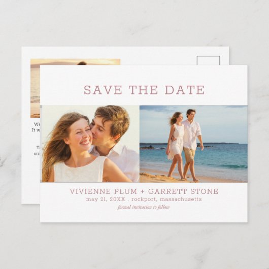 Carte Postale Faire-part Dusty Rose rose Texte 3 Mariage photo Enregistrer (Devant / Derrière)