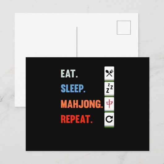 Carte Postale Faire-part Eat Sleep Mahjong Répéter Mahjong Joueur Jeux (Devant / Derrière)