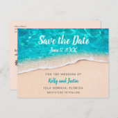 Carte Postale Faire-part Eau de plage et sable sauvez la date (Devant / Derrière)